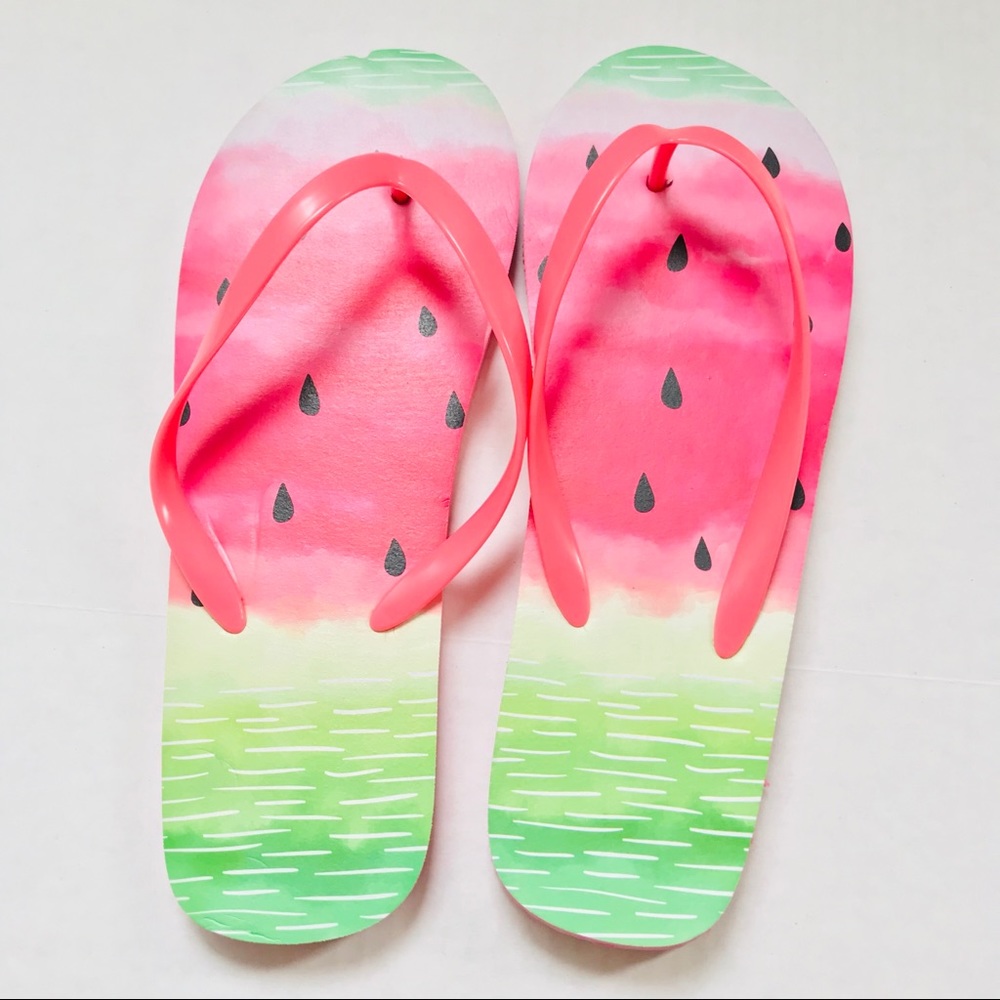 ⚠️SOLD⚠️ NWOT watermelon pink and green flip flops - Picture 3 of 5